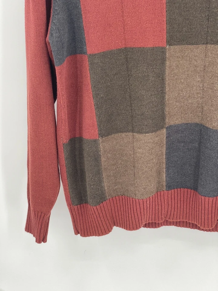 Oscar de la Renta Sweater Men Size Small Red Orange Brown Colorblock Long Sleeve - Image 3 of 4
