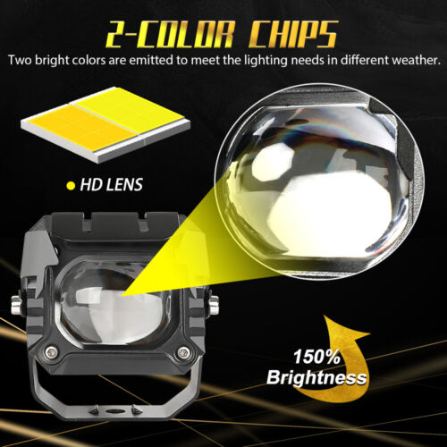 2x Motorcycle LED Spot Light Auxiliary Headlight Driving Fog Lamp Yellow+White - Picture 4 of 11