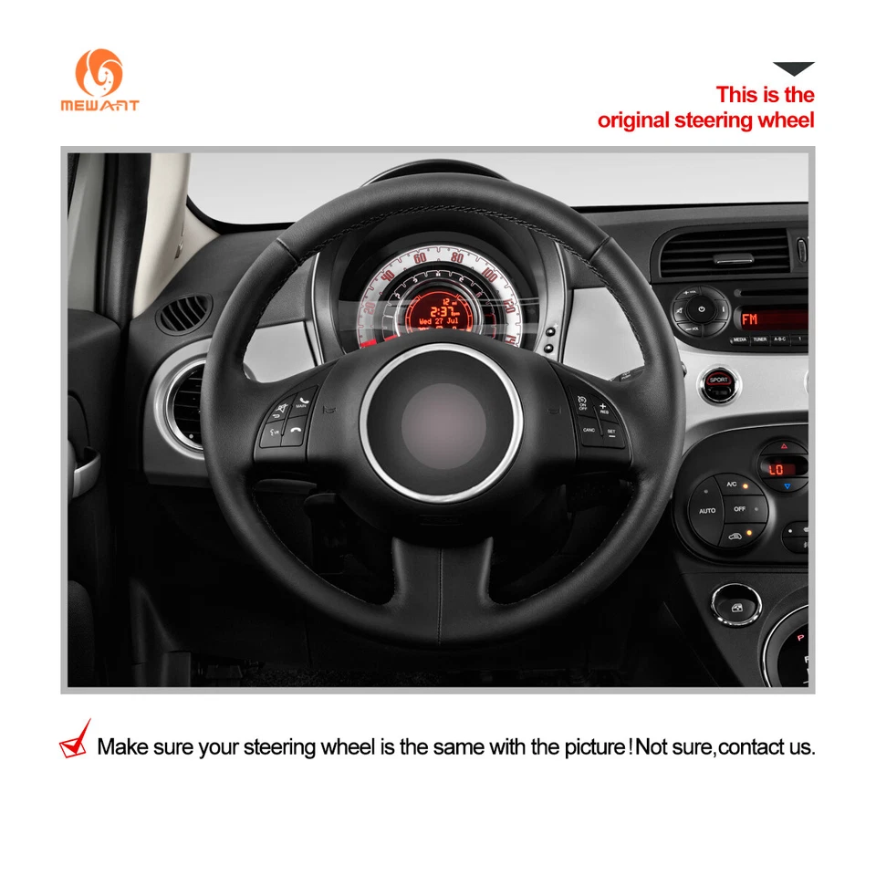 MEWANT White PU Leather Steering Wheel Cover for Fiat 500e 500C 2014-2017 500 - Image 2 of 4