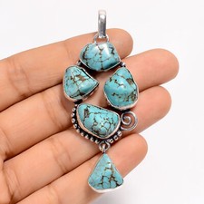 Tibetan Turquoise Gemstone Fashion Jewelry 925 Silver Pendant 2.6" ARP-5055