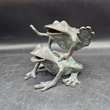 Bronze Frogs Sculpture Leap Frog Flower Frog Incense Holder Decor Vintage