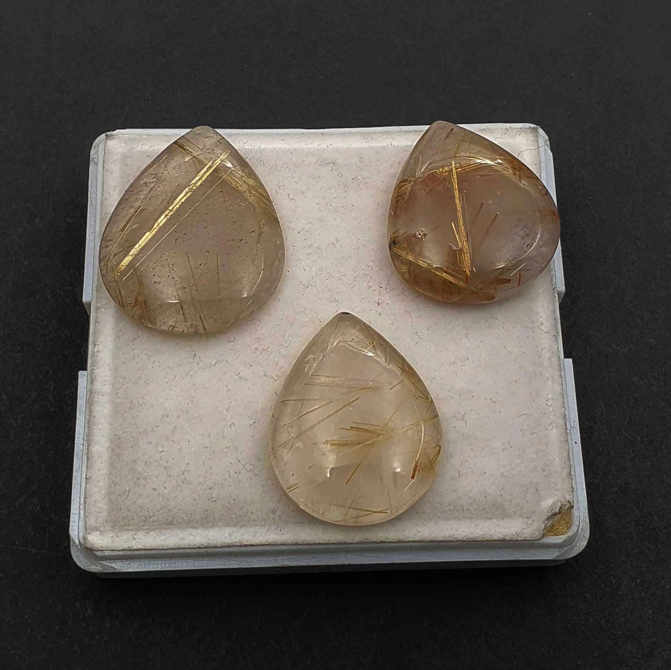 Natural Golden Rutile Quartz Pear Cabochon 21*26-23*29 MM 77 CT 3 Pcs - Image 4 of 4