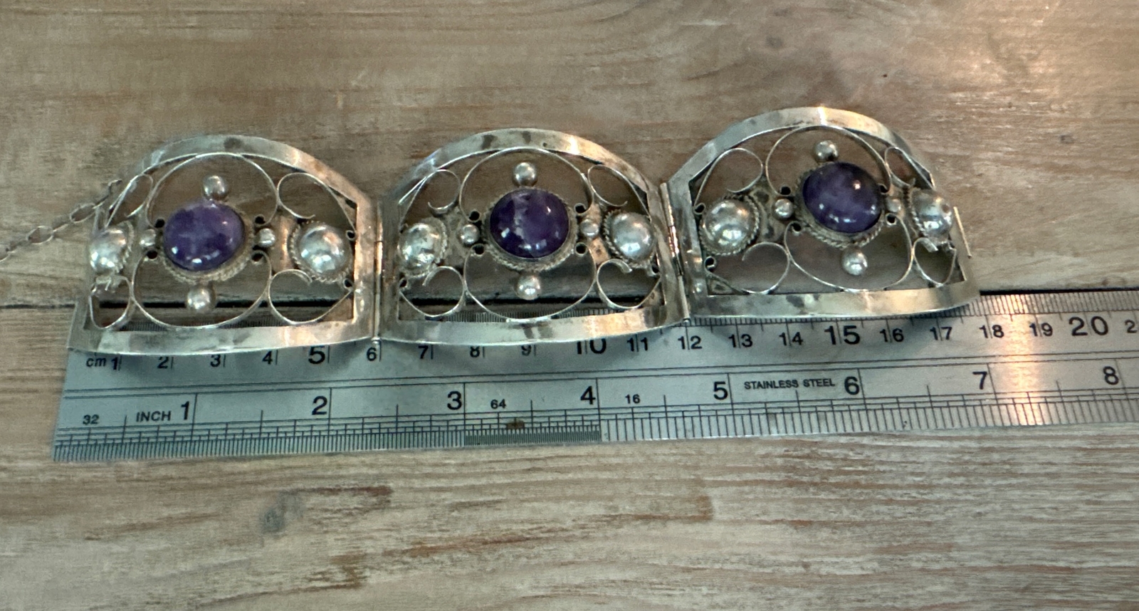 Solid Sterling Silver Chevron Purple Amethyst Ban… - image 9