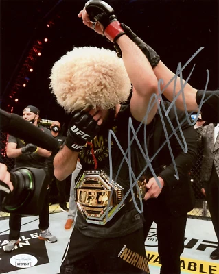 DASH COLLECTIBLES Khabib Nurmagomedov Signed 8x10 Photo Last Championship UFC JSA Witness COA Proo