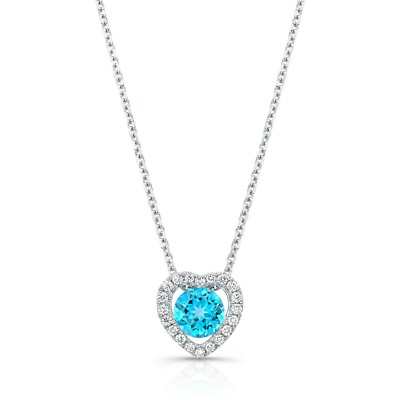 Sage Designs L.A. Swiss Blue Topaz Diamant Herz Anhänger Kette 14K Weißgold