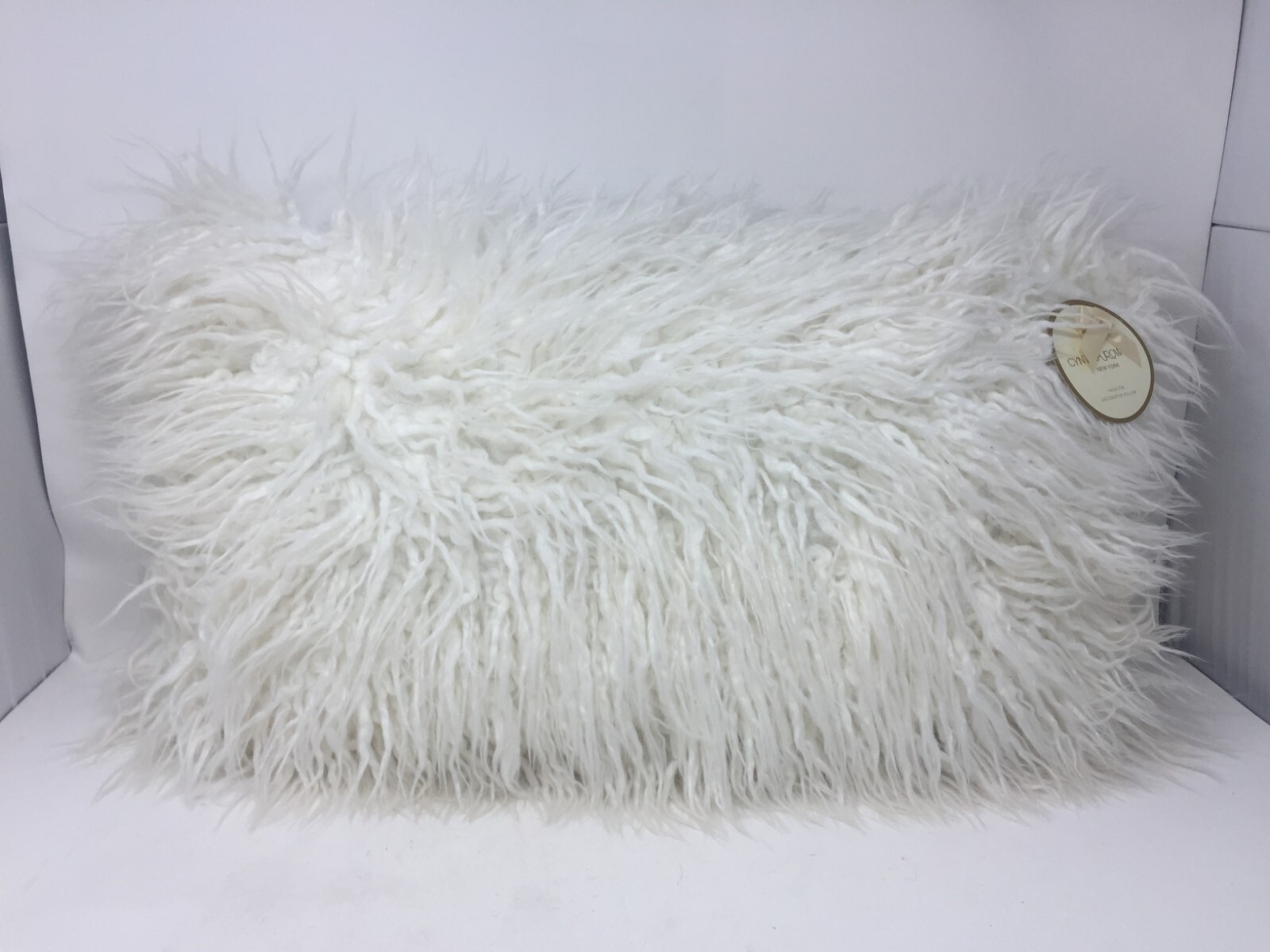Cynthia Rowley Faux Fur White Decorative Rectangle Throw Pillow 23" x