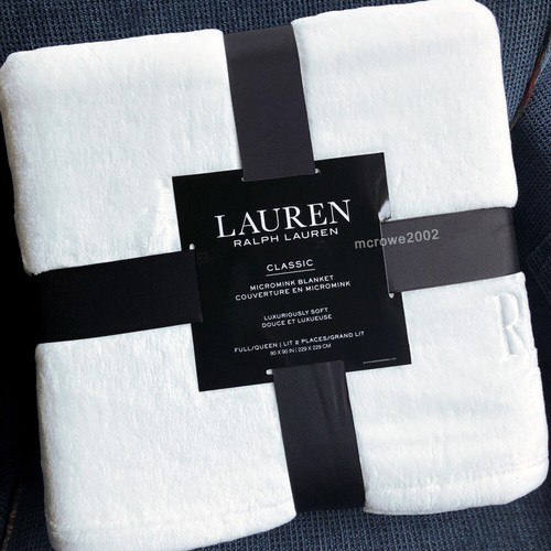 Ralph Lauren WHITE Micromink Plush FULL Double BED BLANKET fleece RL