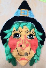 Finished Completed Needlepoint  Halloween witch Mesh Excellent Condition Clean