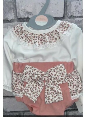 Baby Mädchen spanischer Romany 2-teiliges geblümtes Bluse & Marmeladenhose Outfit Größe 0-3 Monate