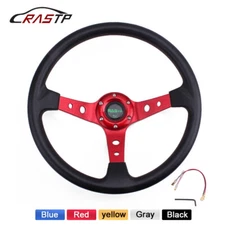Aluminum 350mm 14" 95mm Deep Dish 6 Bolt Racing Steering Wheel with Horn Button