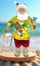 Santa beach figurine 11” Christmas statue bucket cocktail Hawaiian shirt