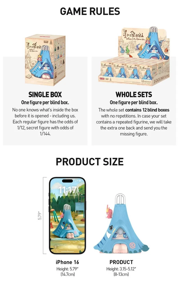 1001moons Where’s The Elephant Slide Series Figures Blind Box Toy Gift Hot - Image 4 of 4