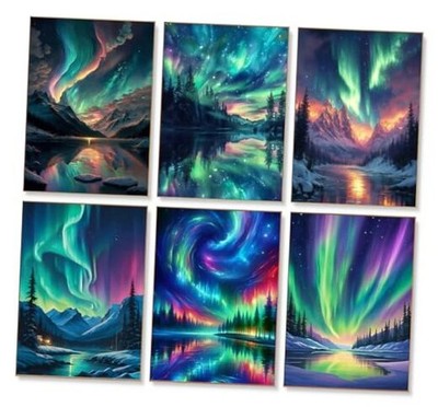  6 Pack DIY Paint by Numbers Kit for Adults & Beginners, Aurora Borealis Z004