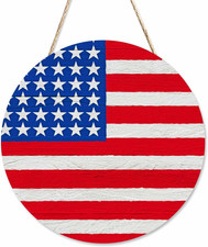 Welcome Front Door Sign Decor Flag Pattern 12In Wooden Hanging Plaque Sign for P