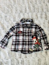 Disney plaid shirt featuring Team Mickey in hockey gear, size 2T