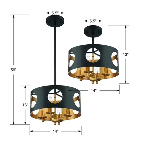 Crystorama Odelle 4-Light 14" Ceiling Light in Matte Black And Antique Gold - Picture 5 of 5