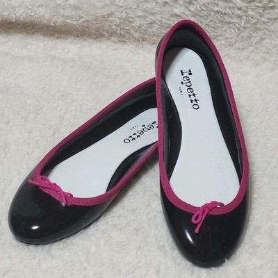 Rare Repetto Cendrillon Baby Black Rubber Ballet Flats Size 37 EU