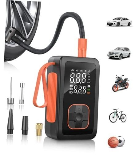 Tire Inflator Portable Air Compressor - 150PSI & 15000mAh Dual Bright Black