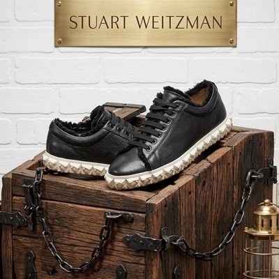  Stuart Weitzman Daryl Spiky Leather Sneaker Black Distressed Frayed Sawtooth