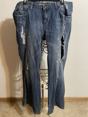 Women s Angel Kiss Heavily Distressed /Torn Jeans Size 18
