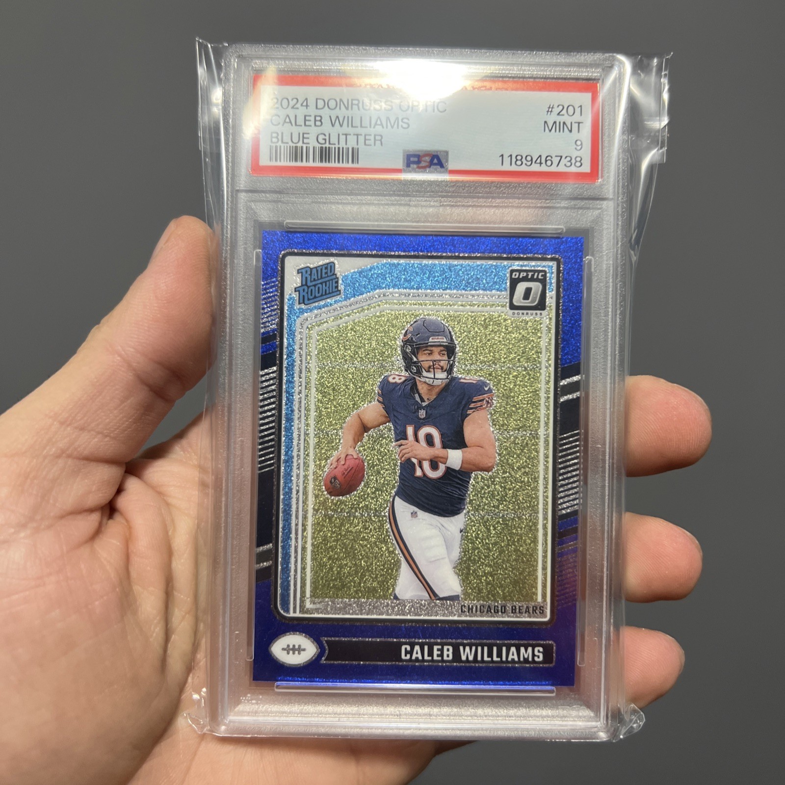 2024 Panini Donruss Optic - PSA 9 Rated Rookie Caleb Williams #201 Blue Glitter