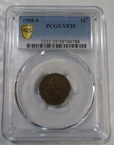 1908 S Indian Head Penny Cent - PCGS VF35