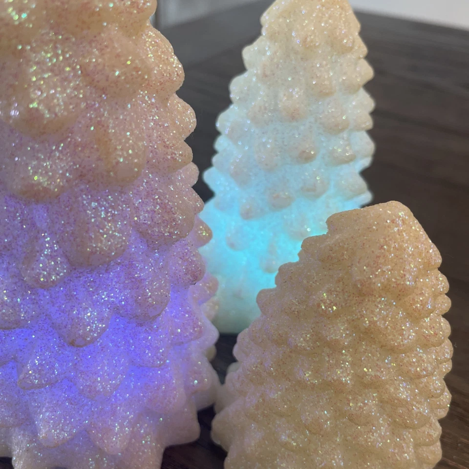 3 Piece LED Color Changing Christmas Tree Set Glass Battery Operated Timer - Image 2 of 4