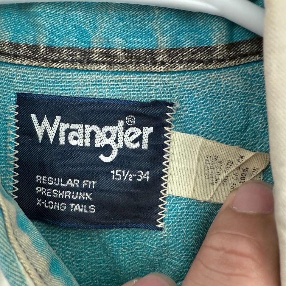 Vintage Wrangler Brushpopper Shirt Mens 15.5-34 M Cowboy Rodeo Ranch Western - Image 3 of 4