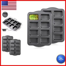 Lawei 2 Pack 8 Cavity Mini Loaf Pan, Non-Stick Small Bread Loaf Pans, Rectangle