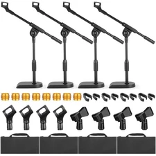 4 Pack Weighted Table Top Mic Stand with Boom Arm Adjustable Desktop Micropho...