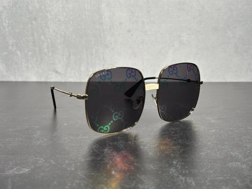 GUCCI MULTICOLOR GG LOGO SQUARE SUNGLASSES GG0414S GOLD 003 0414S! SHIPS TODAY! - Image 3 of 4