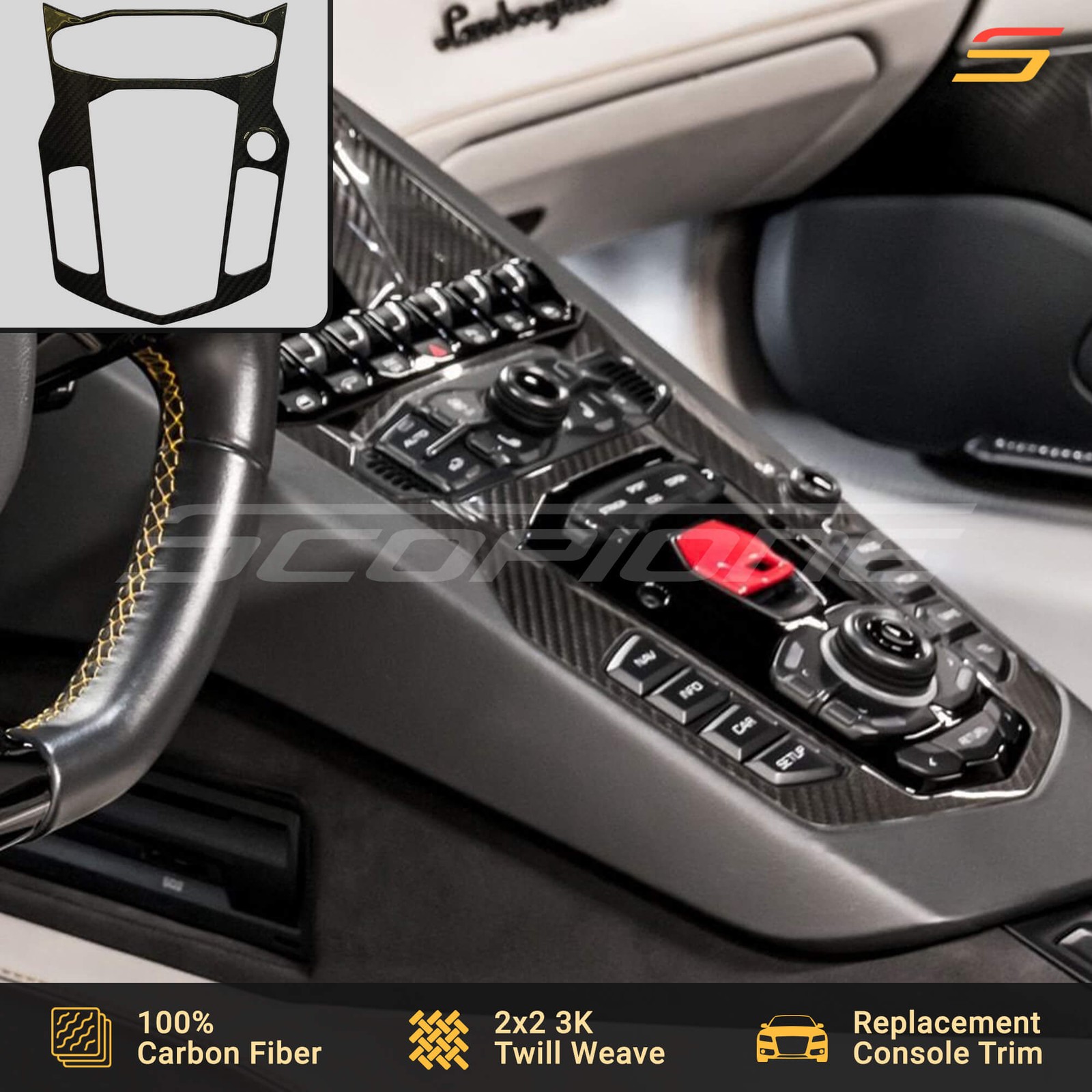 Scopione Carbon Fiber Center Control Switch Console for Lamborghini Aventador