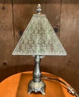 Vintage Tiffany Style Clear Textured Glass Table Lamp with Brass Base. 12”