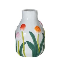 INNA-Glas Dekovase Nurvani, Tulpenmotiv, Bunt, 19,5Cm, Ø13Cm