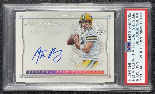 1/1 AARON RODGERS PSA 8 2015 NATIONAL TREASURES PERSONALIZED AUTO PLATINUM 1/1