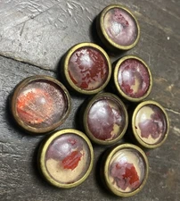 Victorian Picture/Artwork Molded Red Glass Brass Nail Head Only Lot Of 8