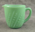 VINTAGE JADEITE GREEN GLASS HOBNAIL BEAD & BAR MILK PITCHER  4.5" 20 ounce