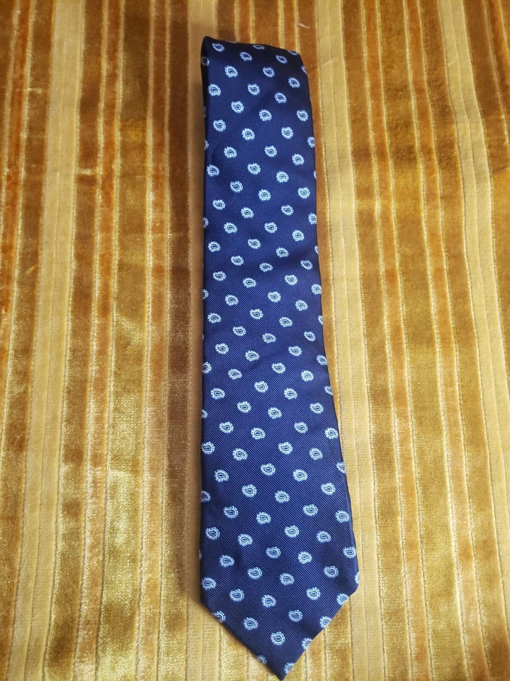 Gravata masculina YVES SAINT LAURENT 100% seda azul estampa paisley - Imagem 2 de 3