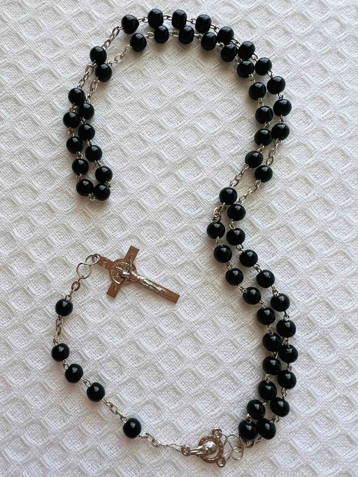 Black Colour Natural Stone Beaded Rosary Necklace For Catholic Prayers eBay