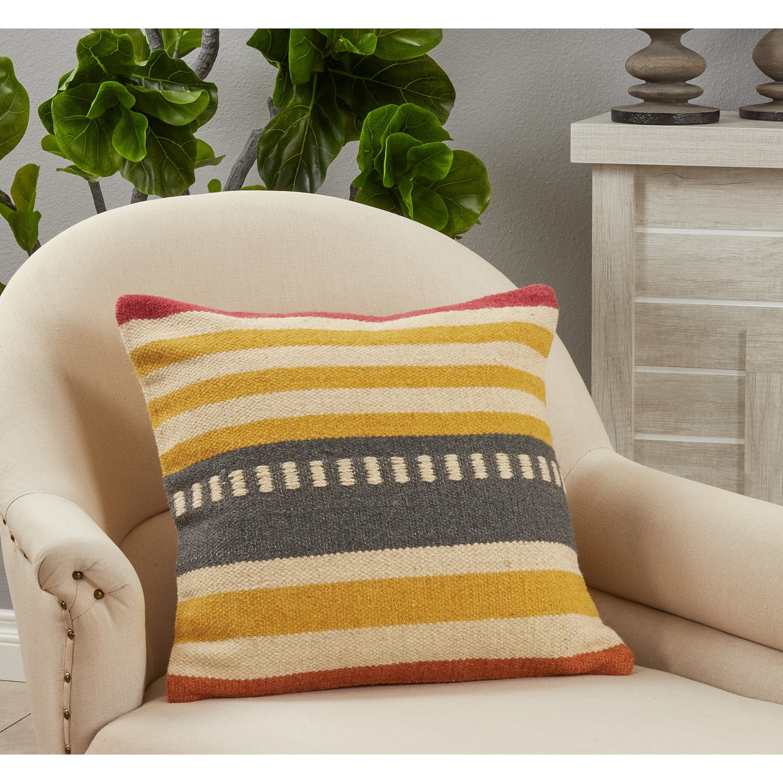 Throw Pillow With Kilim Design, 20