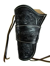 Leather Gun Holster OWB Long Barrel Fit Floral Tooled Black - Left Handed