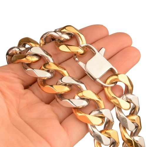 Chaîne homme lourde 19 mm 316L acier inoxydable CURB lien cubain collier bracelet - Photo 10/46