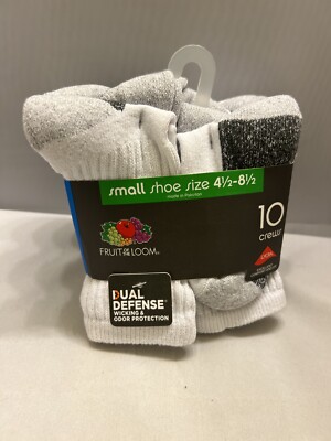 Fruit of the Loom Boys Crew Socks Size 4.5-8.5 White 10-Pack | eBay
