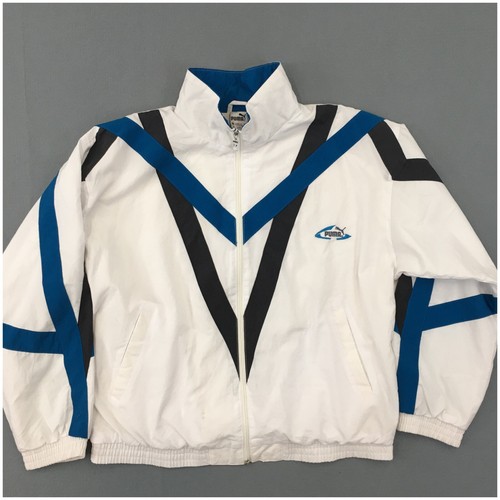 Puma, Vintage Puma Windbreaker Jacket Mens Size L White Black Blue Full Zip 90s Lined