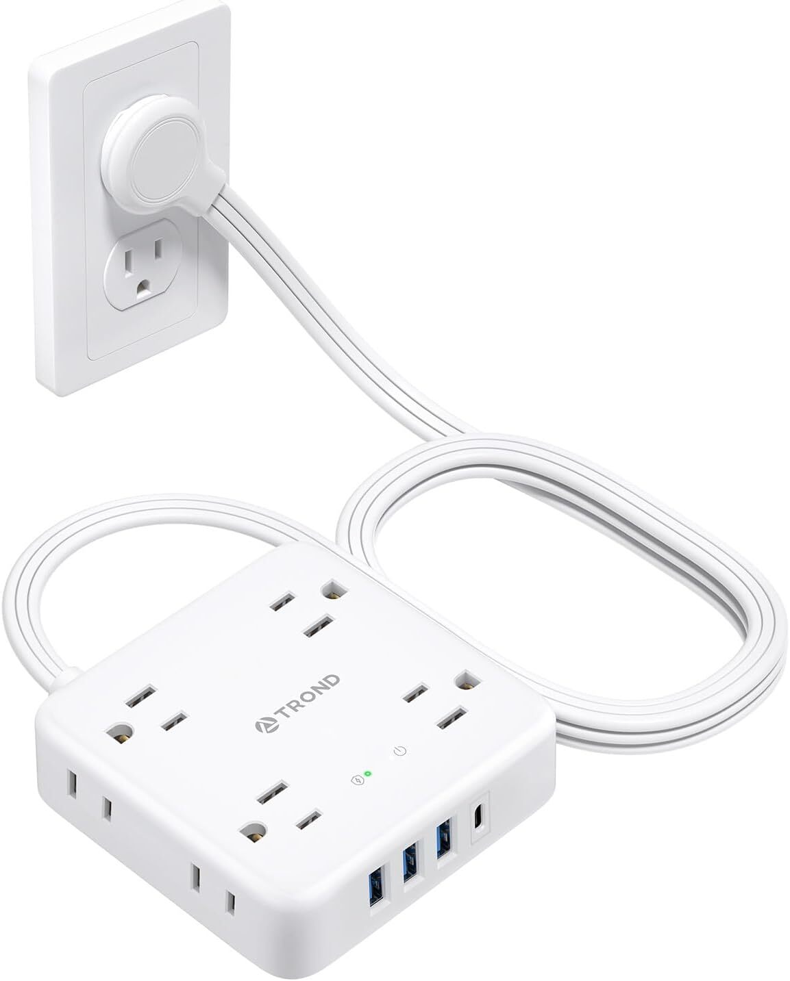 TROND Surge Protector Power Strip, 5FT Flat Plug 5 FT-1 USB C, White