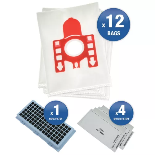 12 Vacuum Cleaner Bags For Miele Compact C1 & C2 Series Complete with Filter Kit