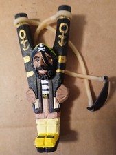 VINTAGE HANDMADE HANDPAINTED CARVED WOODEN PIRATE SLINGSHOT 8"