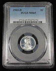 1943 D LINCOLN STEEL CENT PCGS MS65 UNC MS 65 WHEAT PENNY CERTIFICATE 55475170