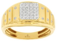 ESTATE .25CT DIAMOND 14KT WHITE  YELLOW GOLD CLUSTER ETOILE SQUARE MENS RING