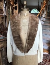 Vintage Cashmere Mink Trim Cream Sweater, Large L 10 12 14, ALTMANN OF VIENNA